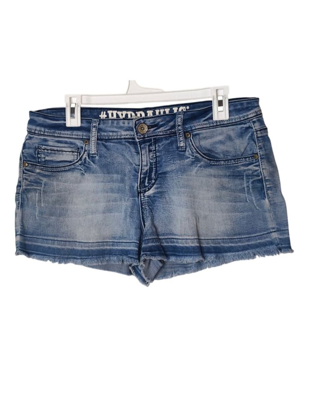 Hydraulic Juniors 15 Distressed Denim Shorts Embroidered Frayed Hem Stretch Fit
